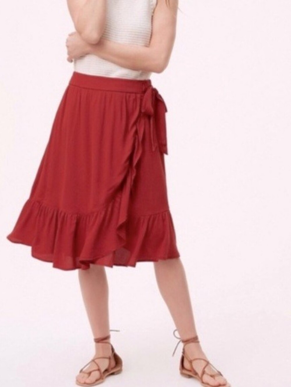 Ann Taylor Red Ruffle Wrap Midi Skirt - Size 2 - New With Tags